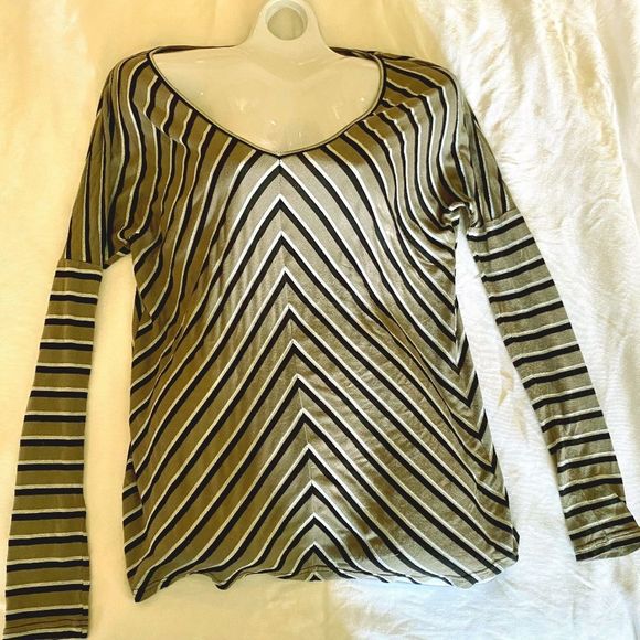 Jack V-Neck Longsleeve Striped Shirt Olive Small - Picture 1 of 2